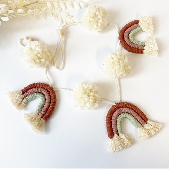 Macrame Rainbow Garland Baby Shower Garland Decor Baby Room Decor Neutral Colors - Picture 1 of 5